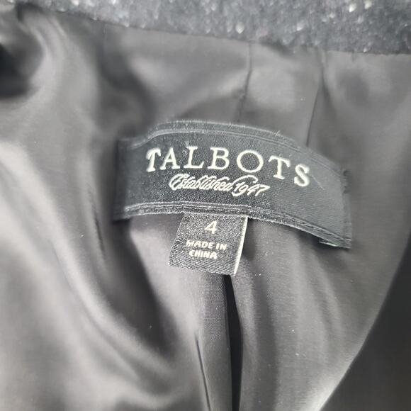 Talbots Black White Fleck Wool Silk Blend Blazer Jacket Coat Pockets Size 4 - Picture 5 of 6